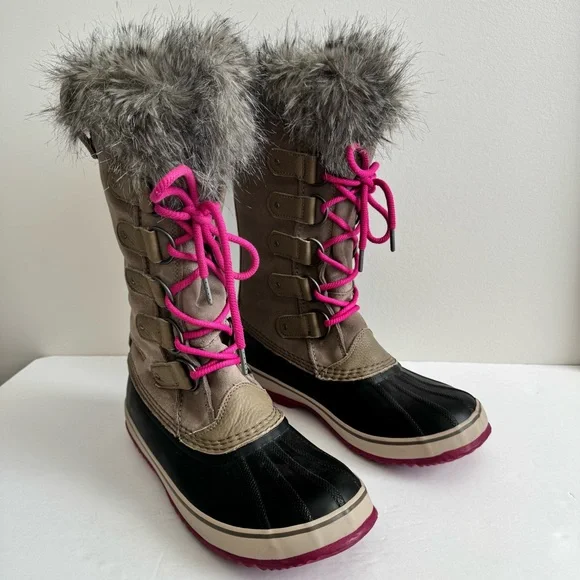 SOREL Joan Of Arctic Faux Fur Lined Suede Pebble Deep Blush Boots Wool Liner 12 - Picture 5 of 14